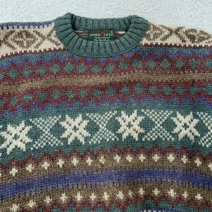 Vintage‎ Lord Jeff Wool Better Sweater Mens Large Fair Isle Green Made USA 90s